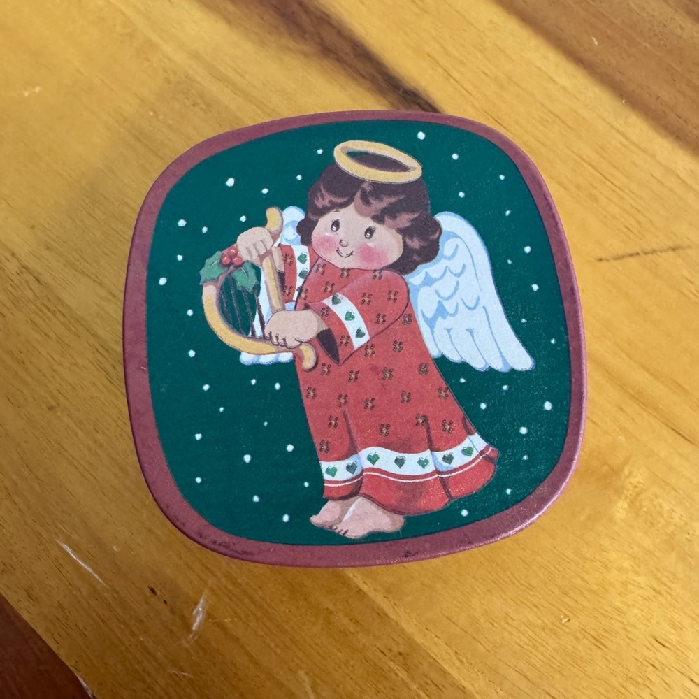 Vintage Walmart Christmas angel candle tin